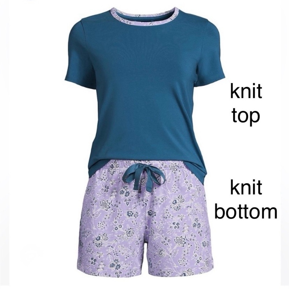 LANDSEND Womens Plus Size Knit Pajama Set Short Sleeve T-Shirt and Floral Shorts - Picture 1 of 3